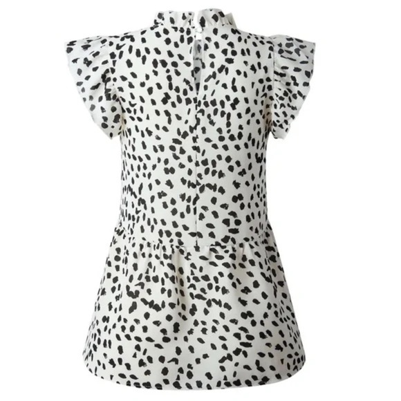 ENTRO • Ruffled Sleeve Button Closure Polka Dots Leopard Printed Pleated Shirt - Picture 1 of 7